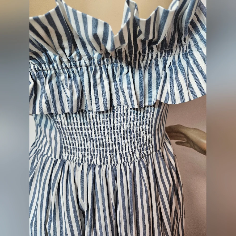 Abercrombie & Fitch Blue White StripedOff-the-Shoulder Maxi Dress Small Tall